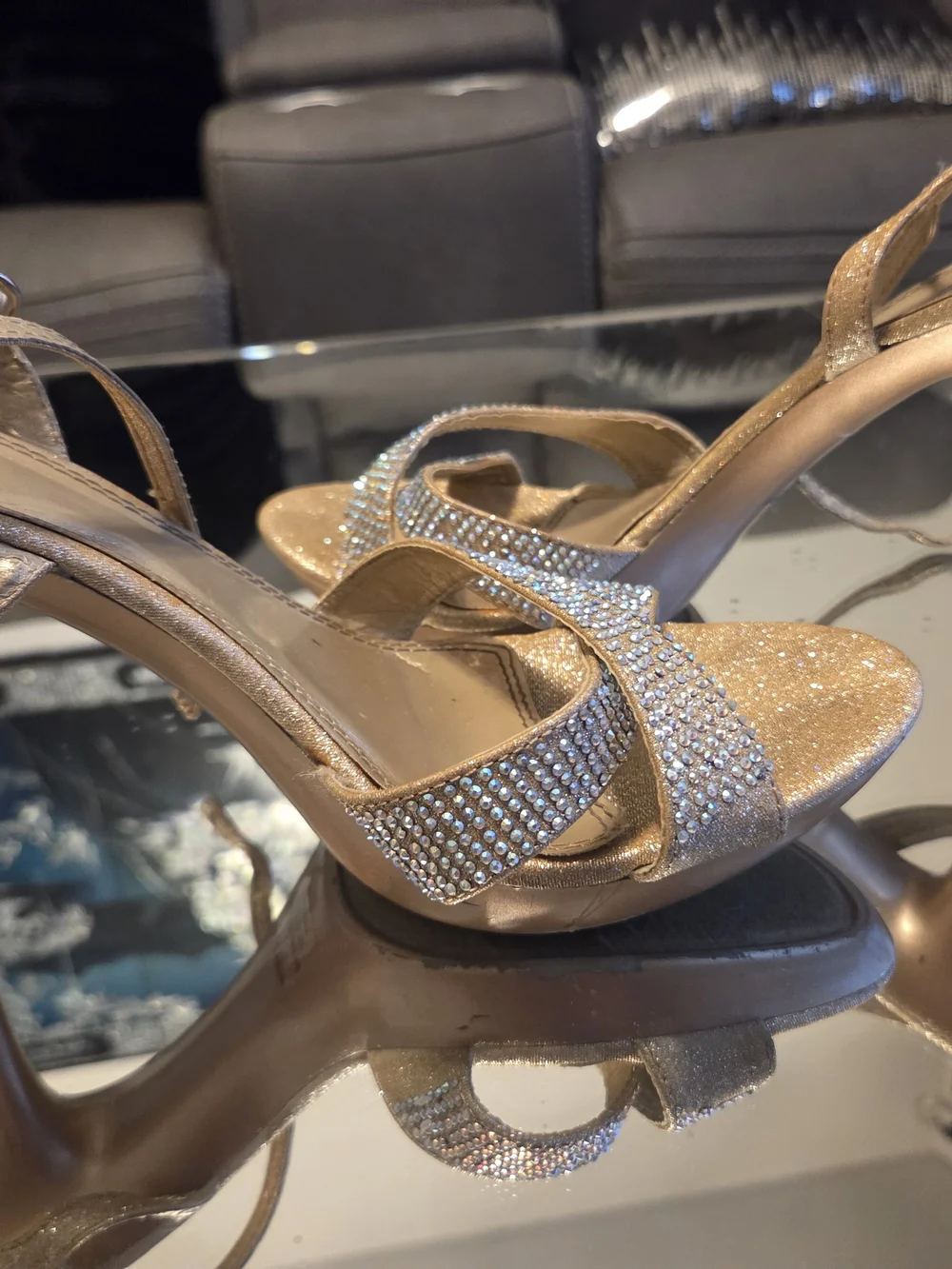 Elegant Gold Crystal Slingback Heels